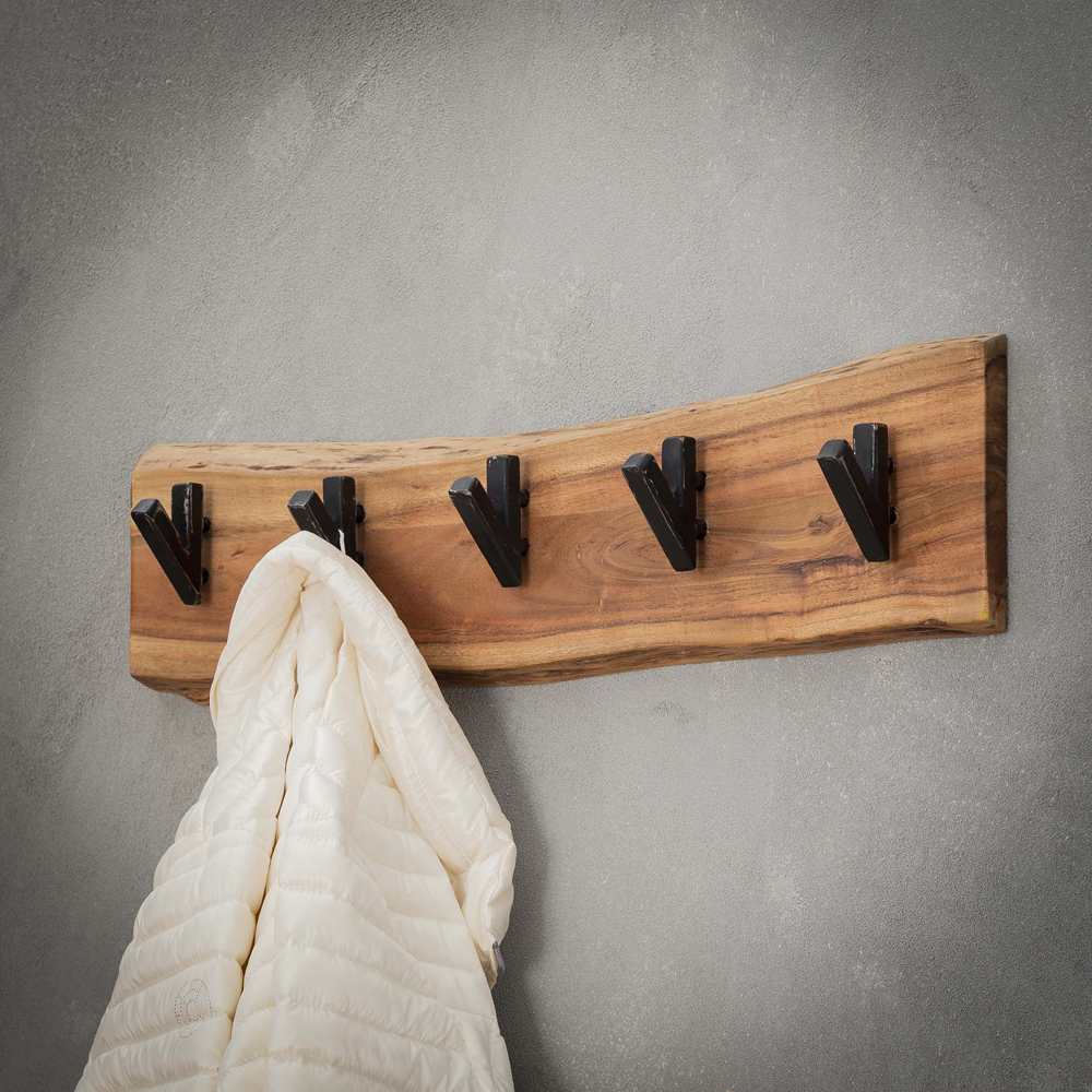 Wandgarderobe 5 Haken 60 cm breit Akazie Garderobe