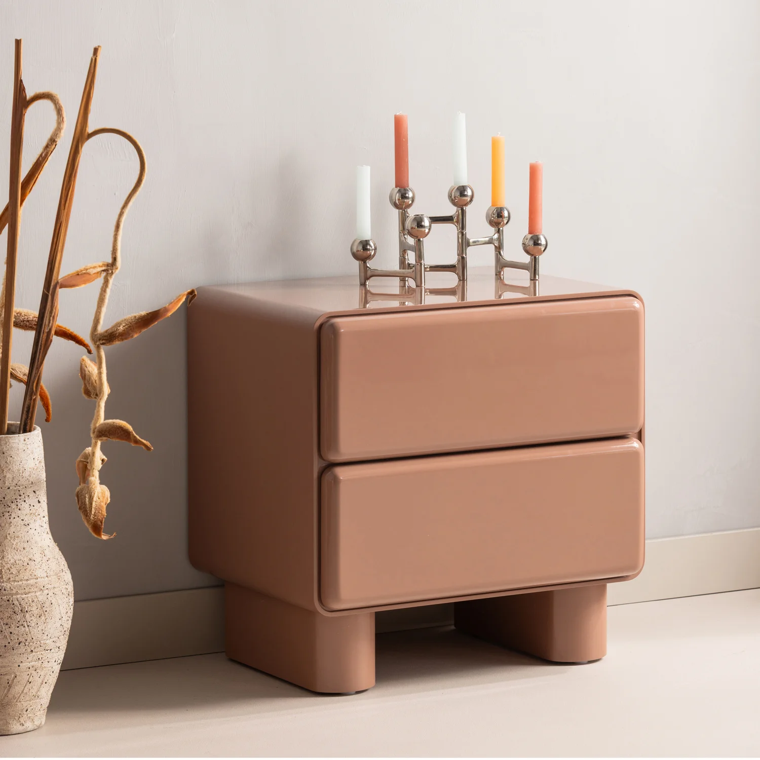 Lustra Kommode/Nachttisch Holz Hochglanz Altrosa – Elegant & FSC