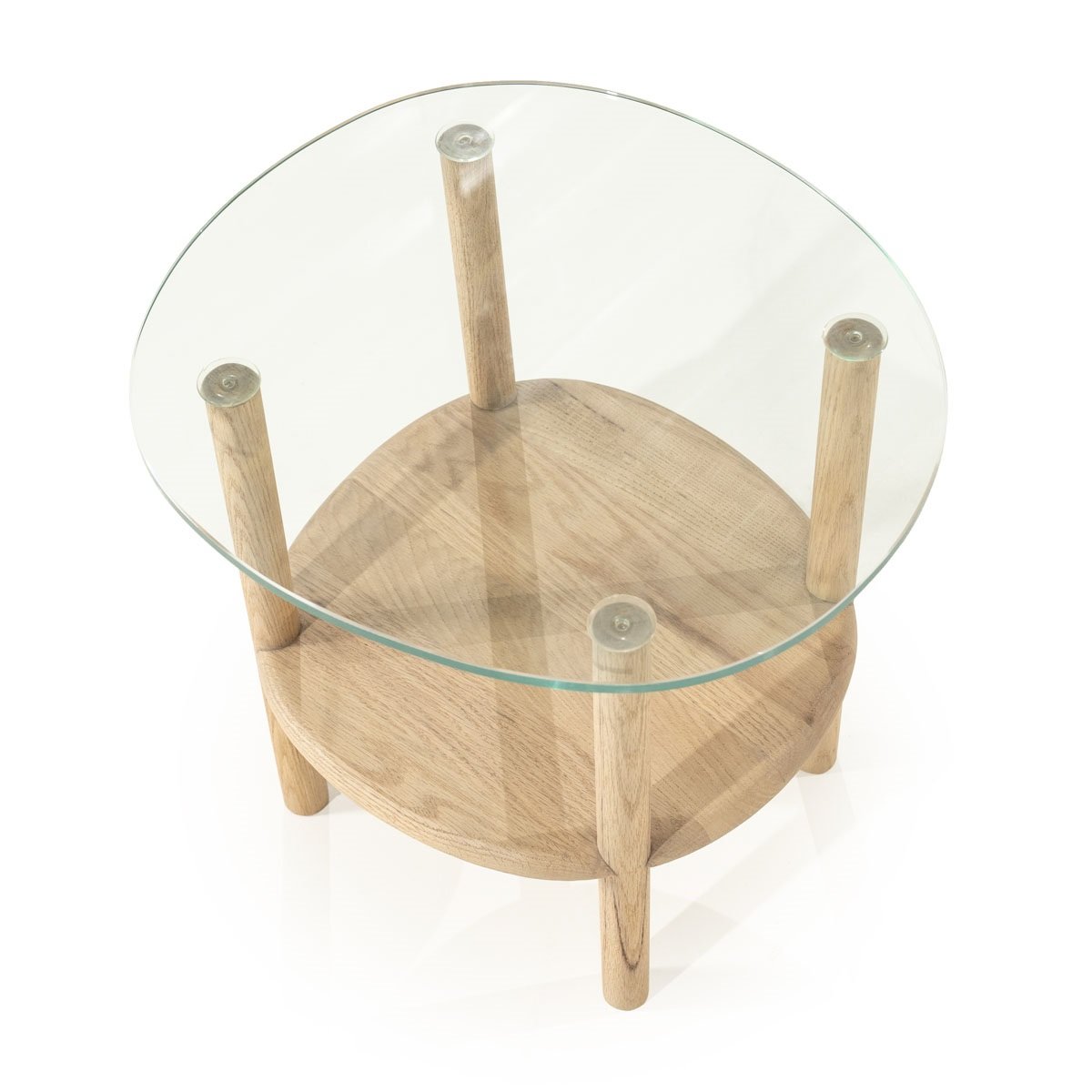 Beistelltisch Cleo H 50 cm Eiche Massivholz brauntöne Glasplatte