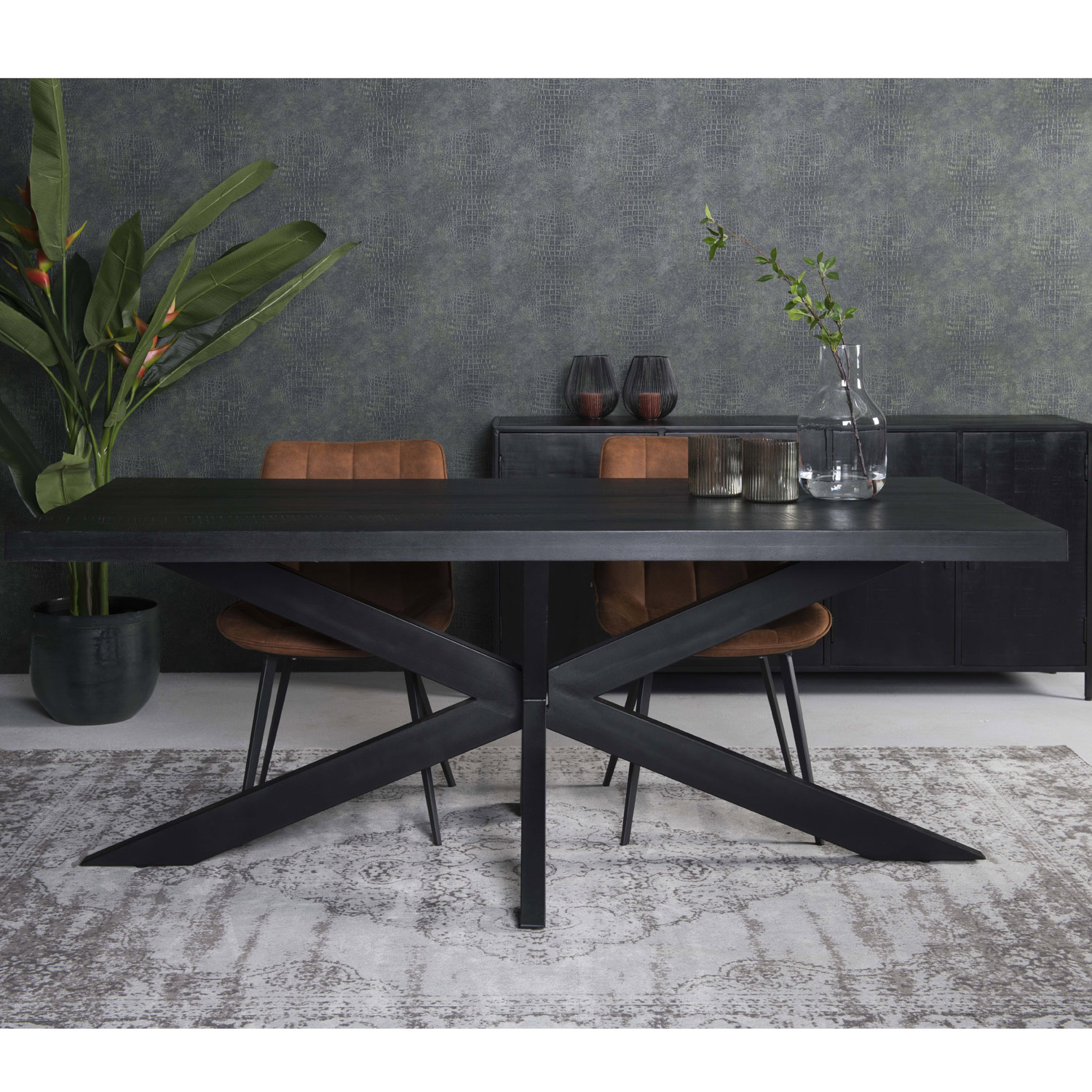 Esstisch Kala Spider 200 x 100 cm Mango Massivholz Metall schwarz