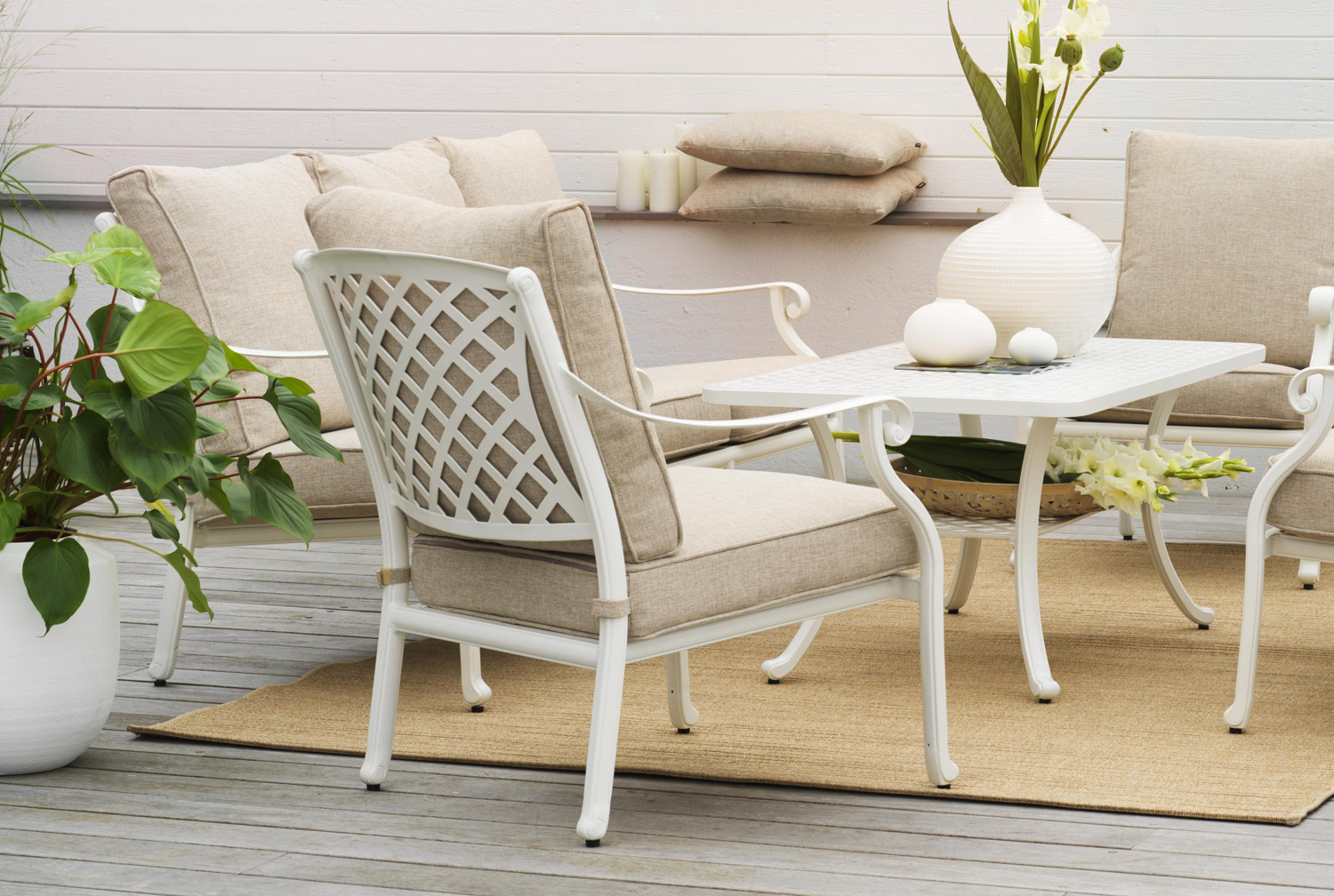 Nostalgie 3 Sitzer Gartenbank ARRAS weiss Aluminium incl Polster