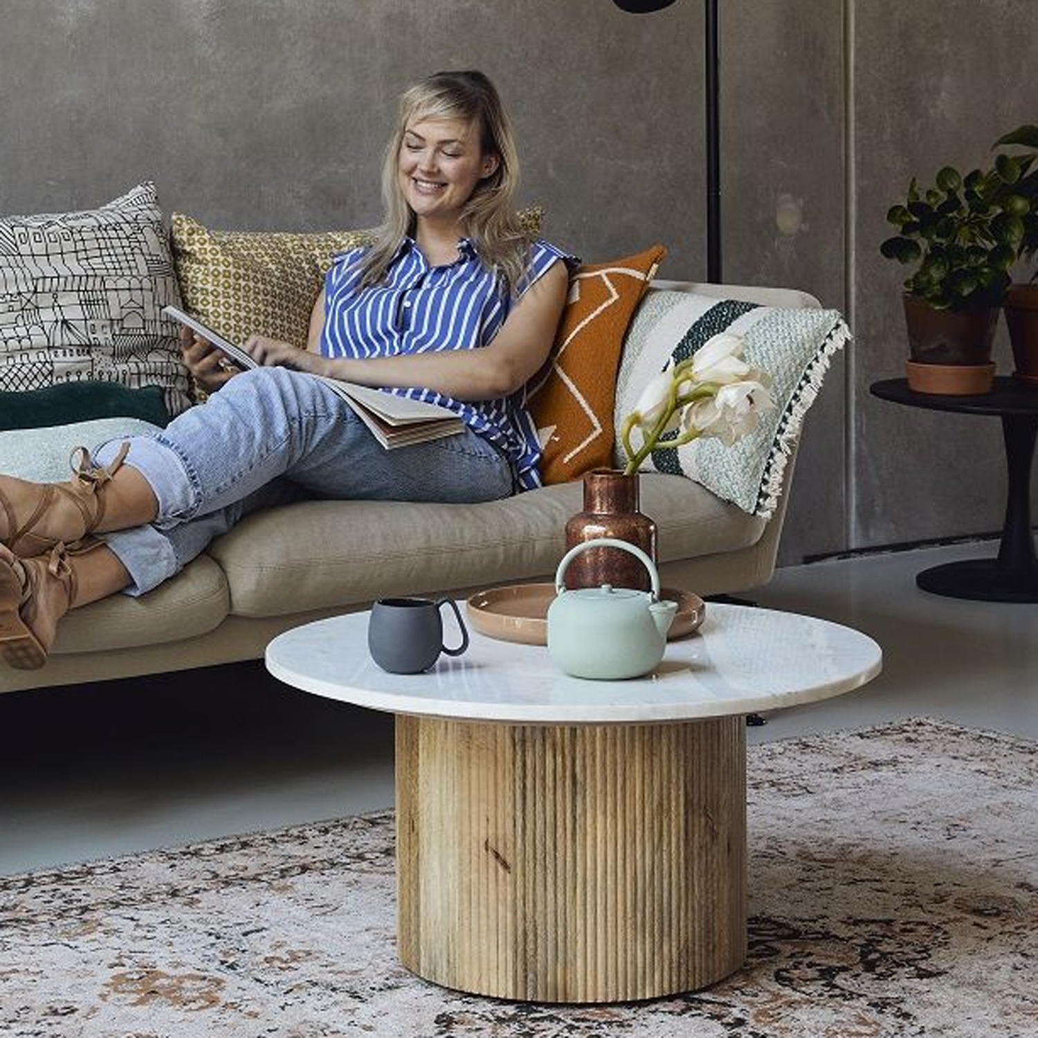 Couchtisch Nova Ø 70 cm Marmorplatte weiß Bohem