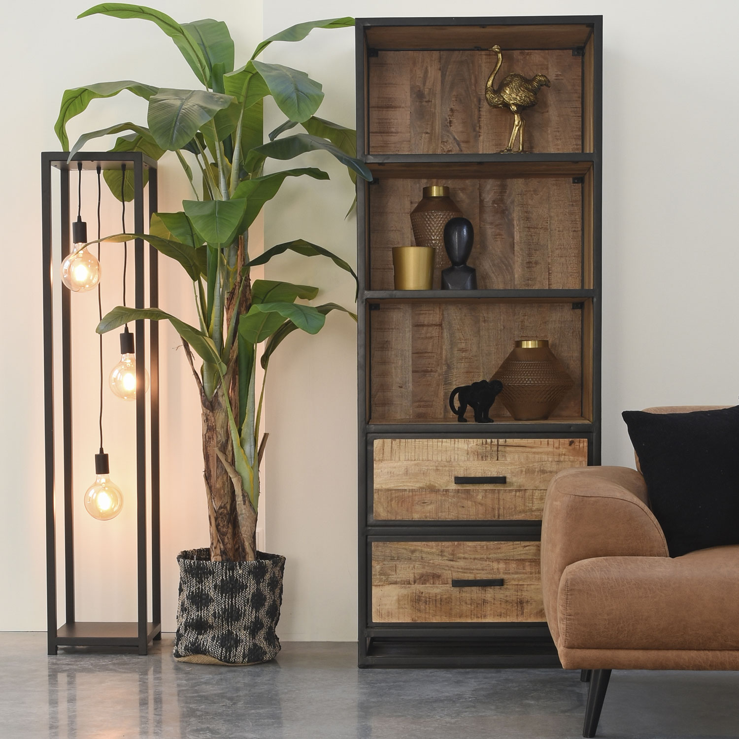 Bücherschrank Lempa H 185 cm Mangoholz Metall