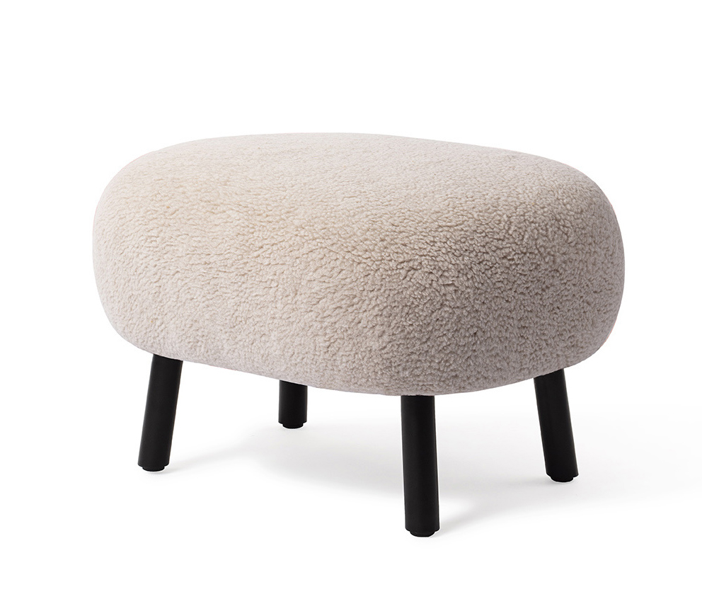 Retro Fusshocker Poef Kita Teddy Stoff beige