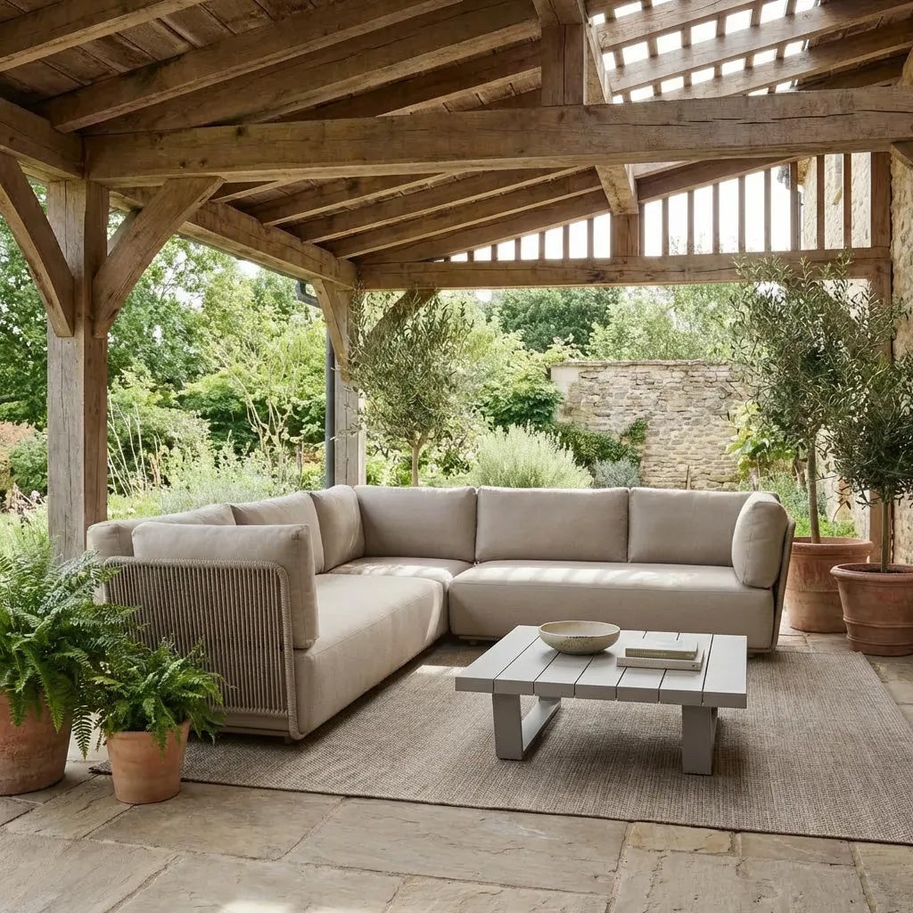 Garten Lounge Ecksofa SORA Metall Polyester Olefin-Bezug sand