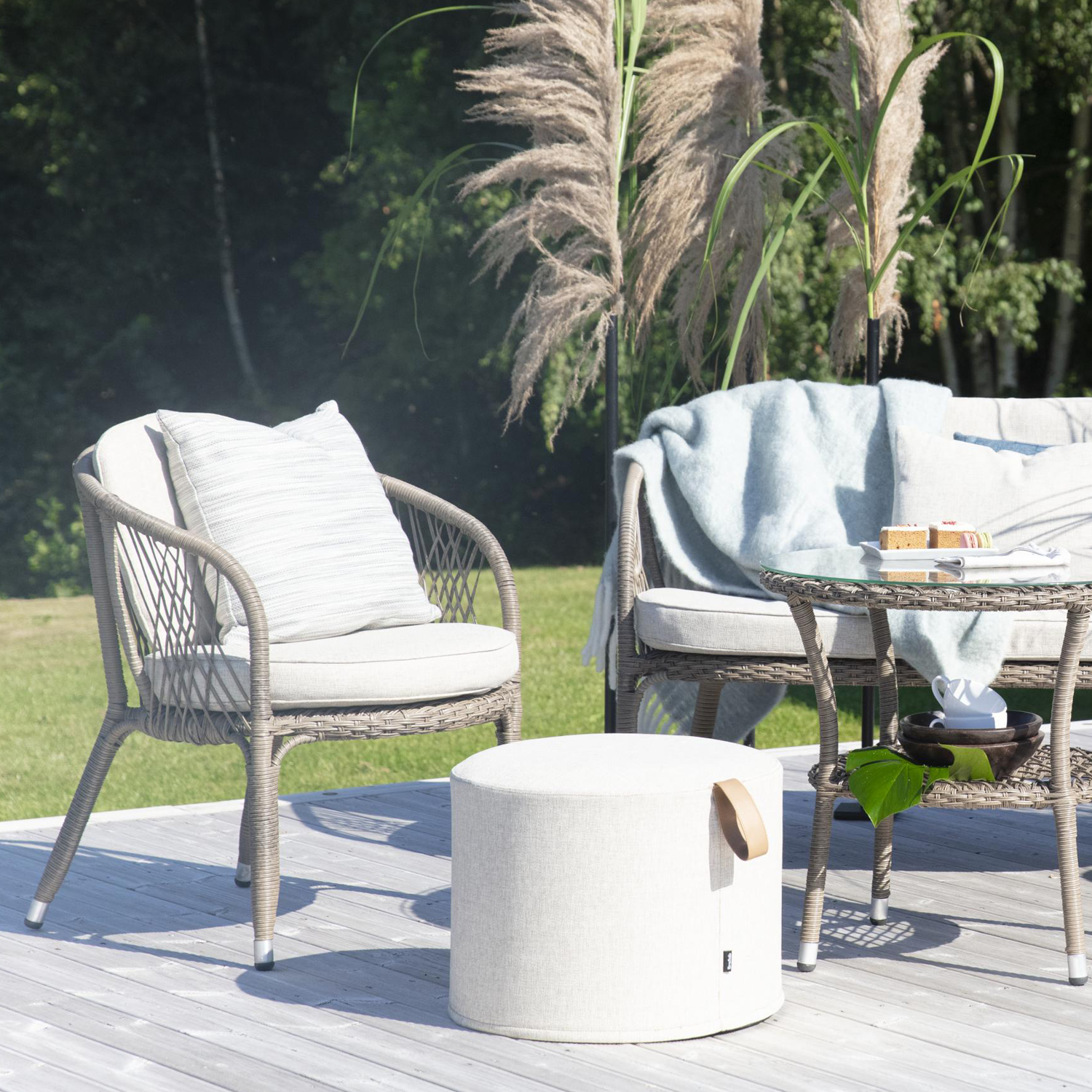 Outdoor Sitzhocker Kotte beige Pouf Ø 50 cm rund Hocker