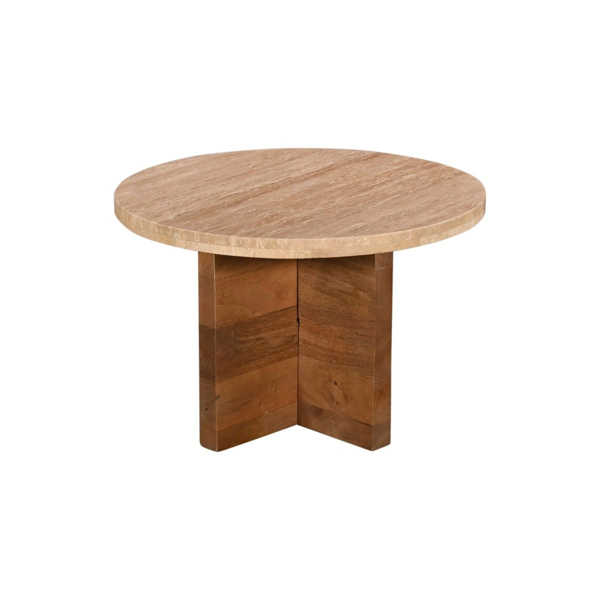 2er Set Beistelltisch Couchtisch Reno rund Ø 60 & 80 cm Travertinplatte Mangoholz dunkel Tisch