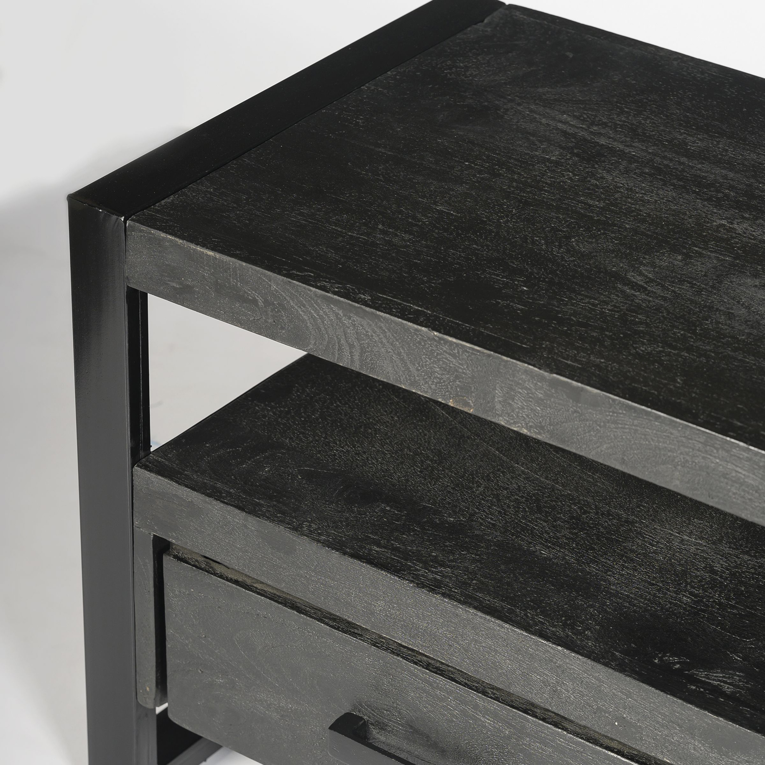 Vintage Retro TV Möbel Norris B 150 cm Lowboard Mangoholz Metall schwarz