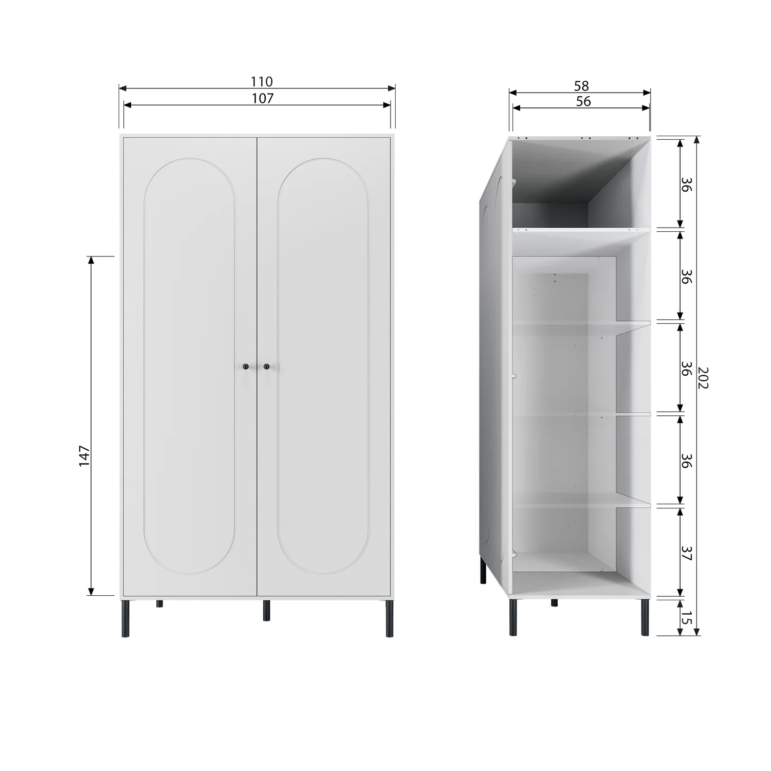 Schrank XINA Holzschrank H 202 cm Kiefer Massiv wolkengrau