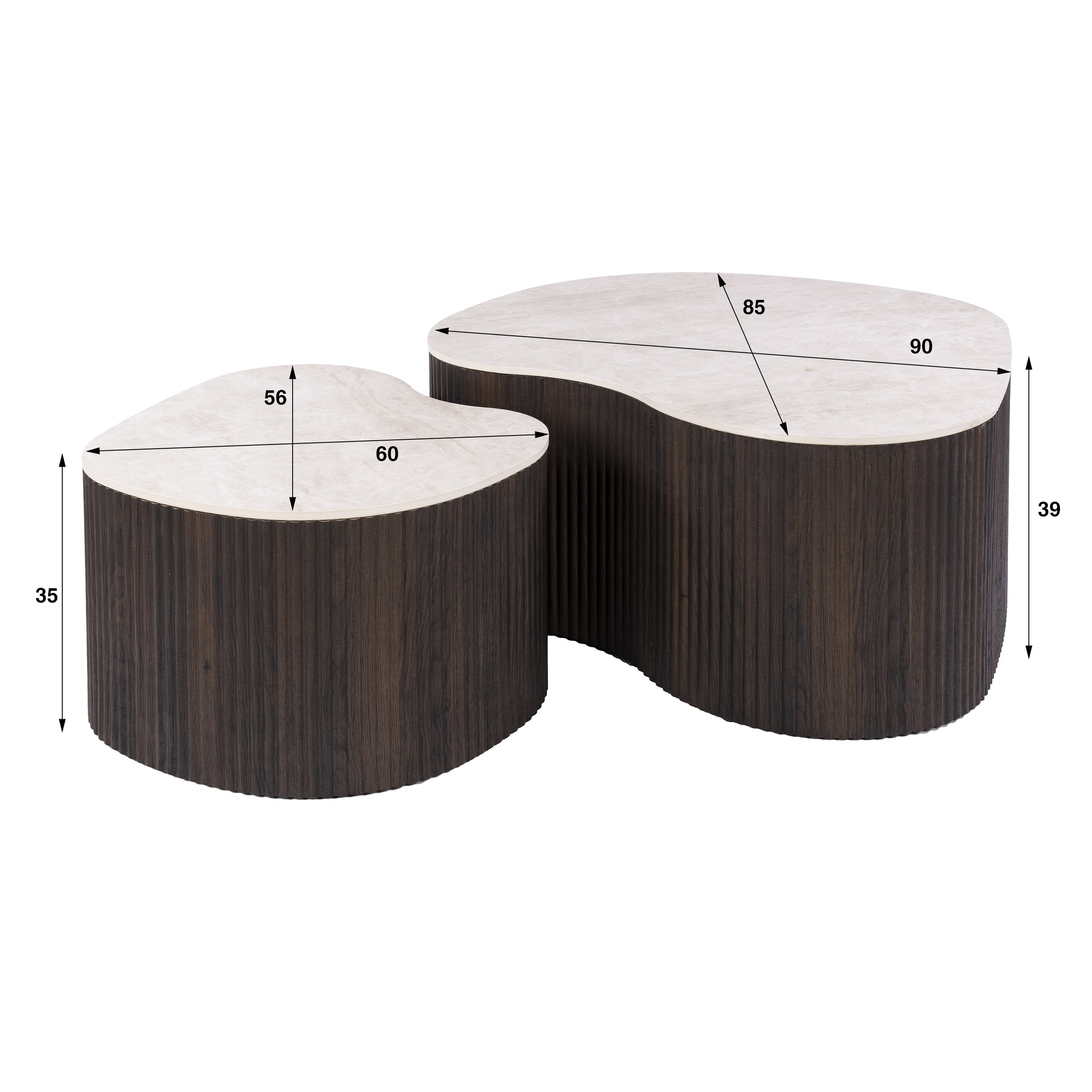 2 er Set Couchtisch JONO organisch 3D-Keramik Taj-Mahal-Optik