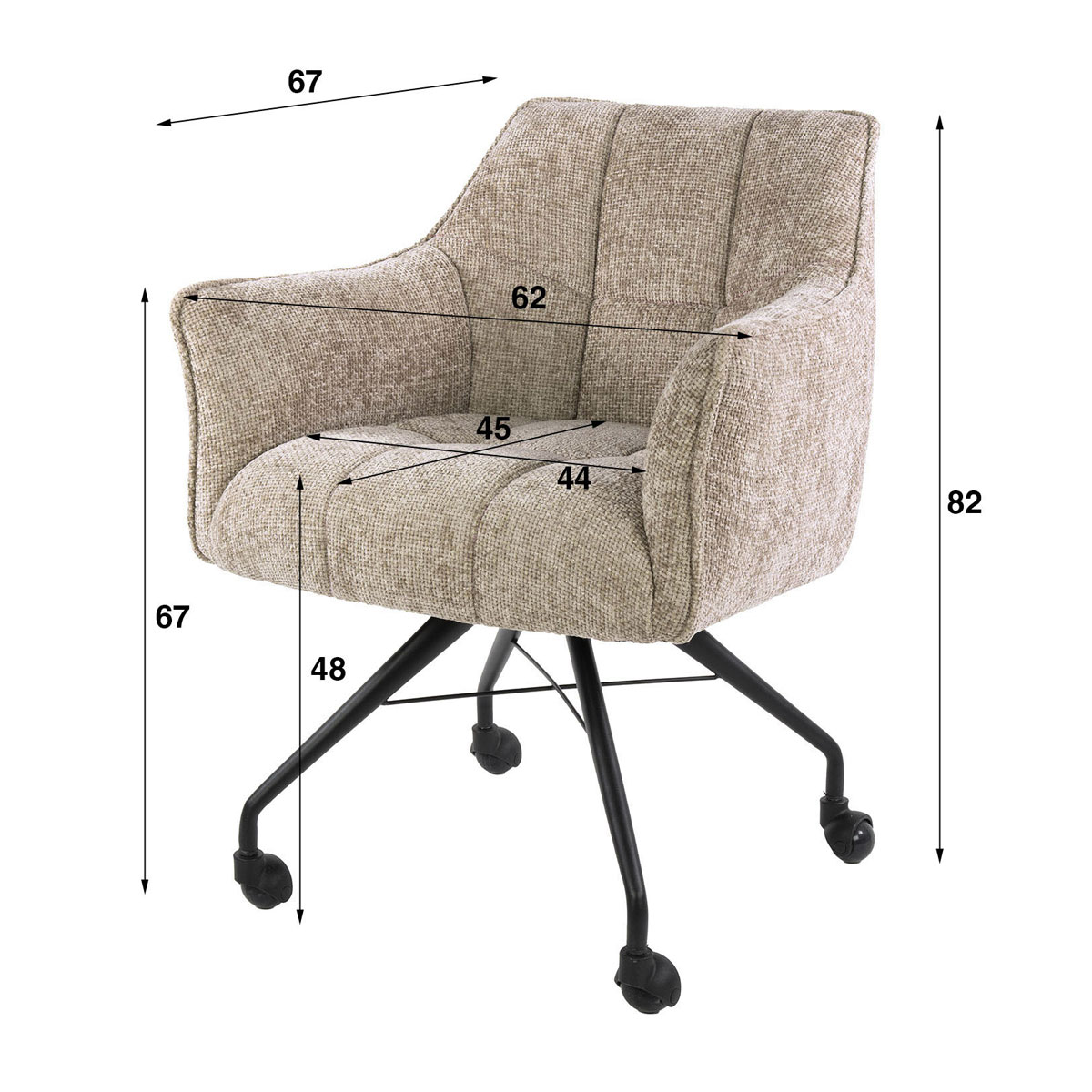 2er Set Armlehnstuhl Fino auf Rollen Chenille Stoff sandfarben