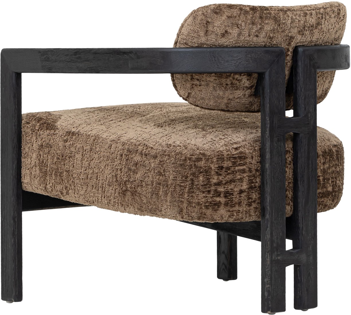 Lounge Sessel Kelly Chenille braun Holzgestell schwarz