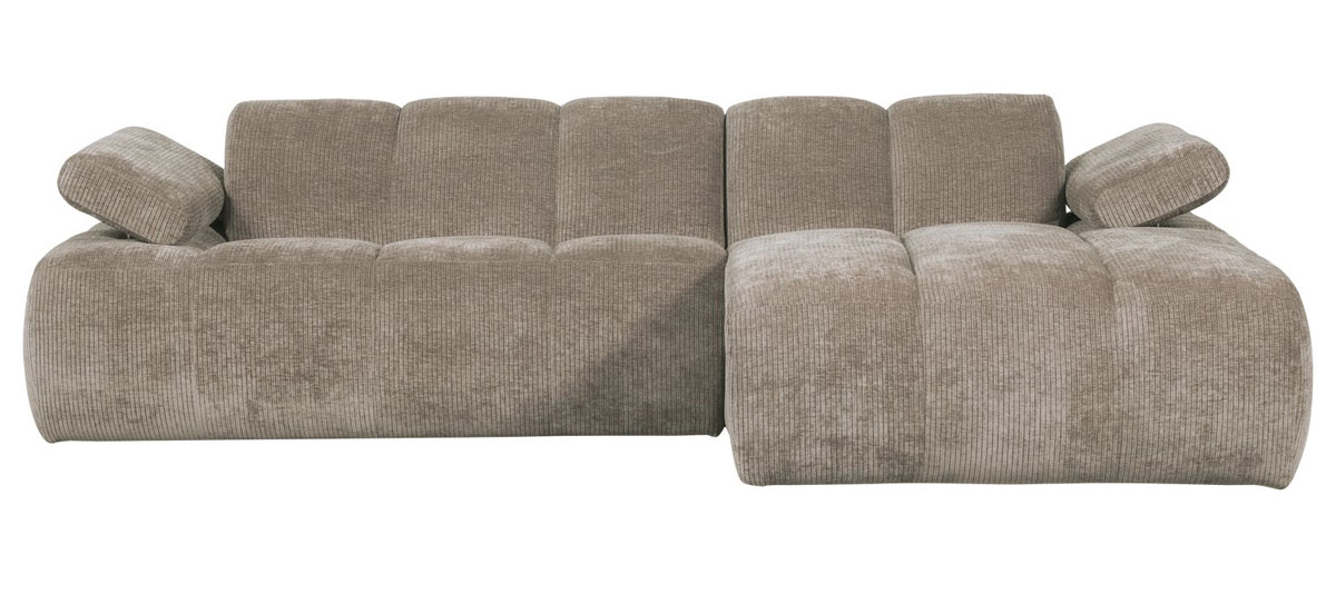 woood Chaiselongue Sofa MOJO rechts gerippter Stoff dunkelsand