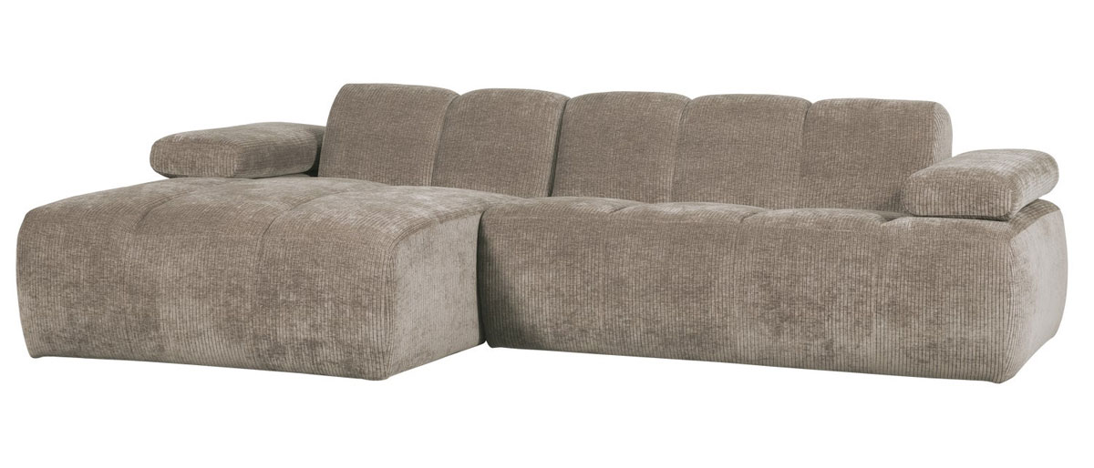 woood Chaiselongue Sofa MOJO links gerippter Stoff dunkelsand