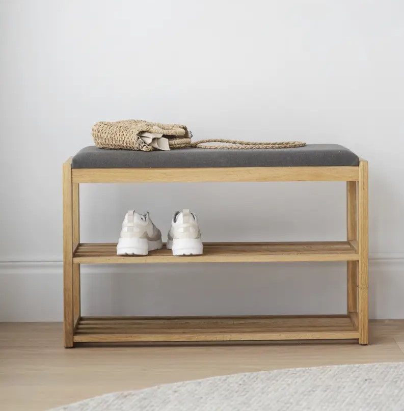 Schuhbank aus Holz Eiche natur mit Sitzfläche