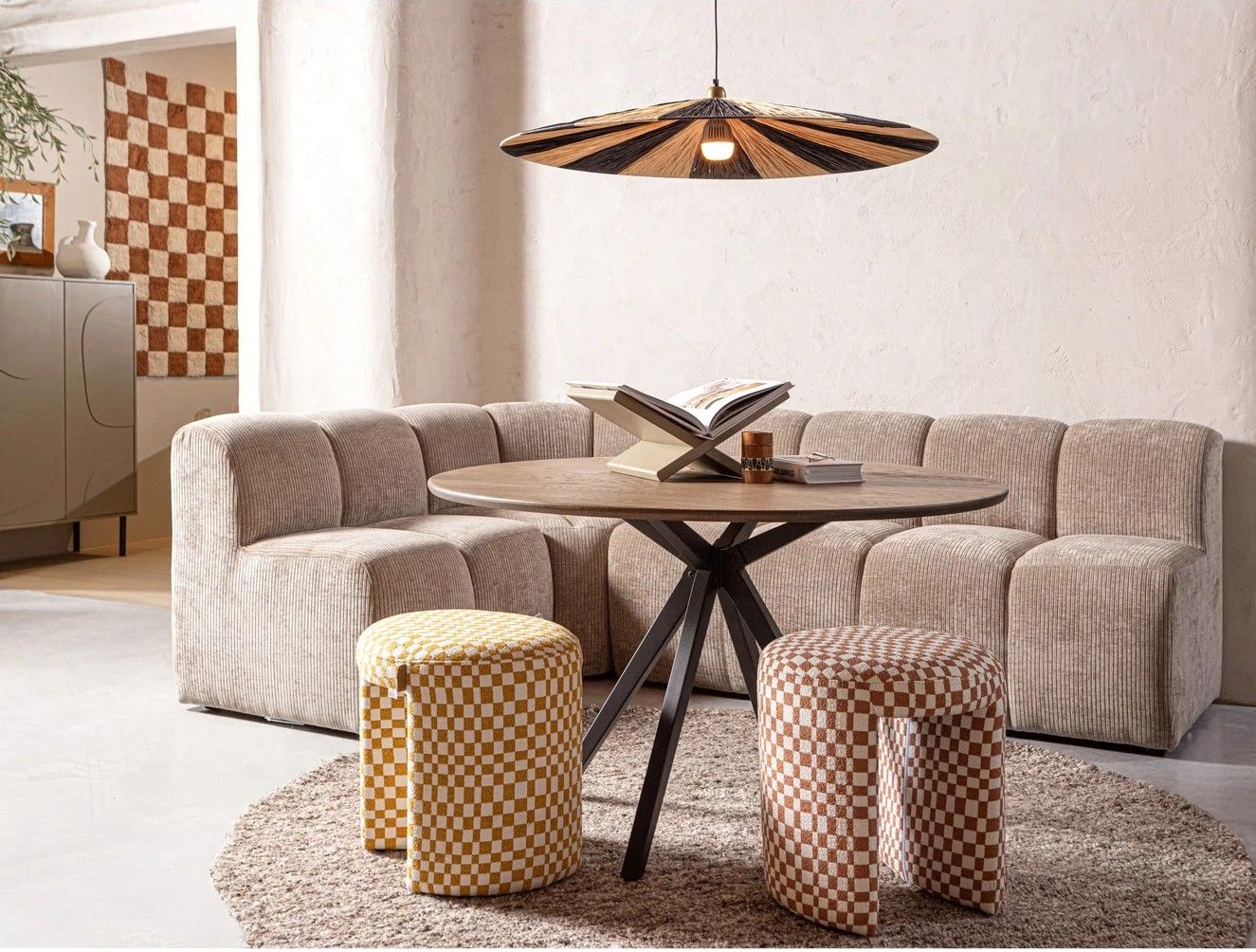 Esszimmerbank Eckbank MOJO Eck Element Chenille dunkel sand  