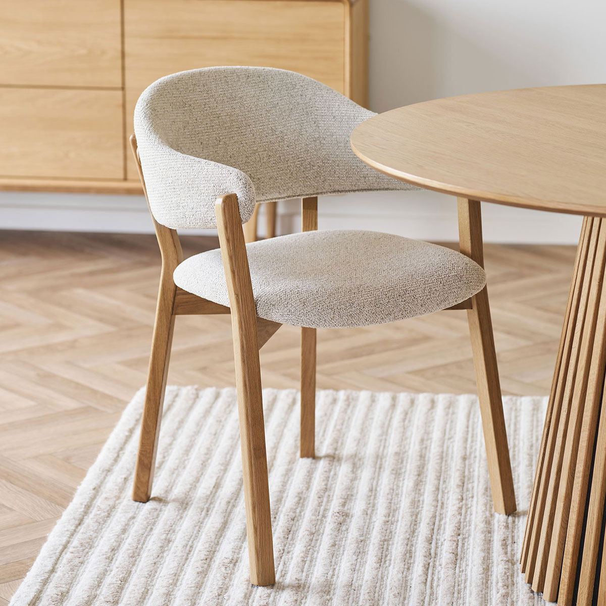 2er Set Armlehnstuhl Vancouver Eiche natur Stoff beige  