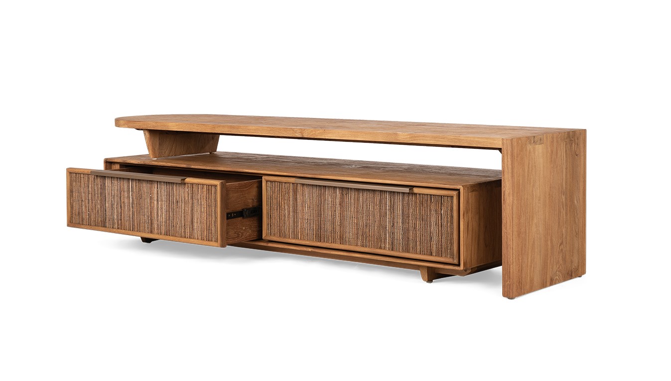 TV Möbel Lowboard GRACE 160 cm natur Teakholz verstellbar