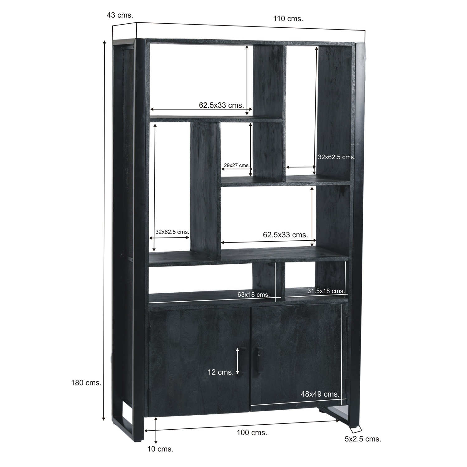 Regal Schrank Norris B 110 cm Mangoholz massiv schwarz