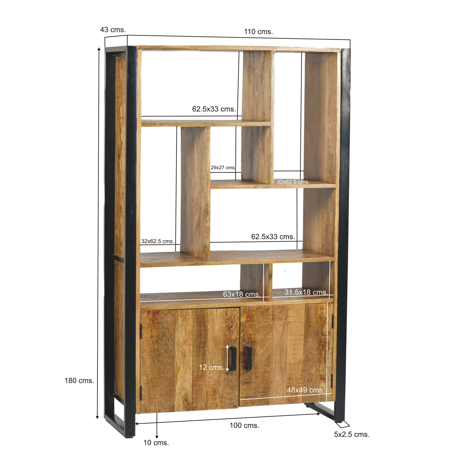 Schank Regal mit Türen Nairobi B 110 cm Mangoholz massiv Bücherschrank