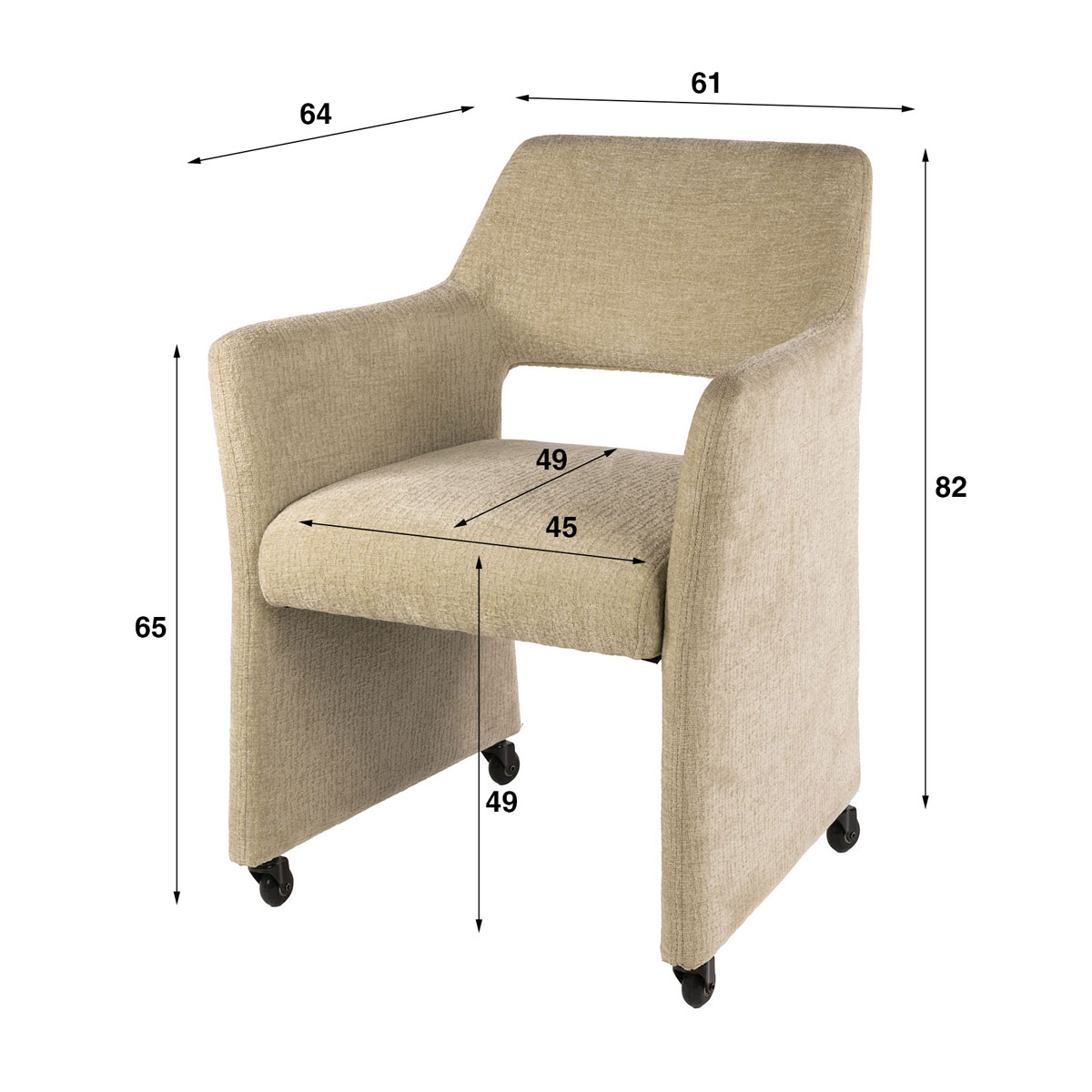 2er Set Armlehnstuhl LUNA auf Rollen Jaroq Stoff sandfarben