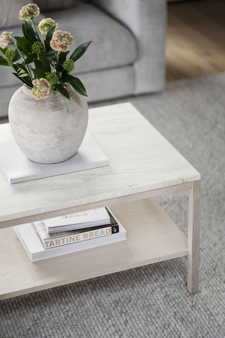 Couchtisch Eiche Tischplatte beige Travertin 140 cm