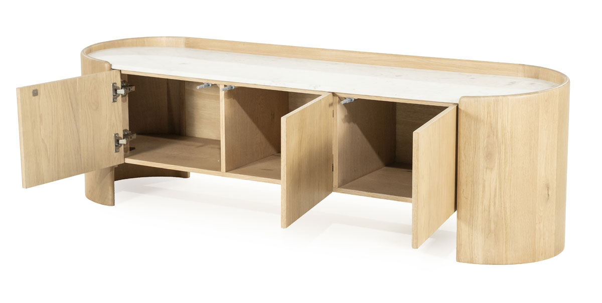 TV Möbel Lowboard Don 165 cm Eiche hell Marmor