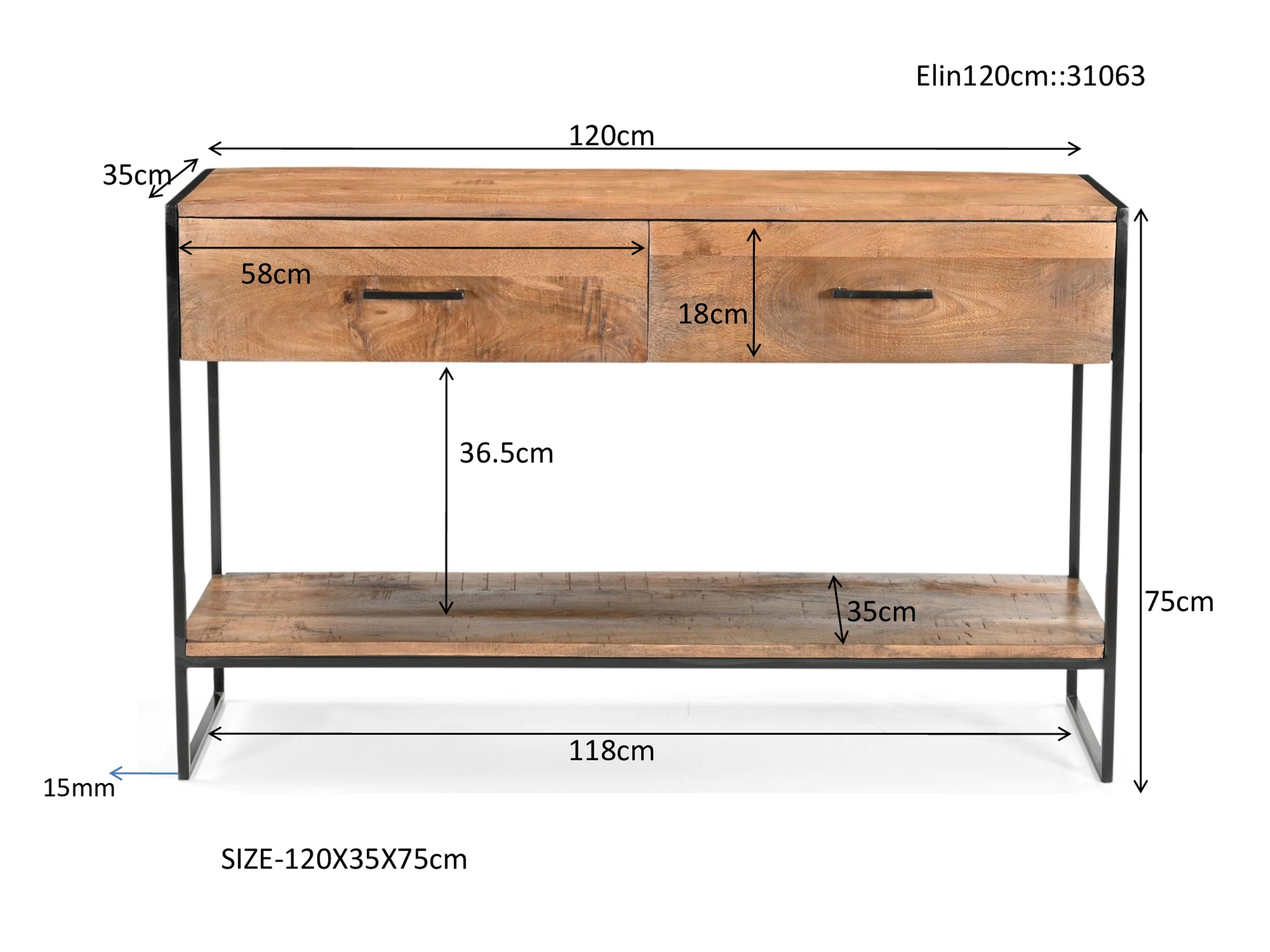 Sideboard Elin 120 cm Mangoholz Konsolentisch