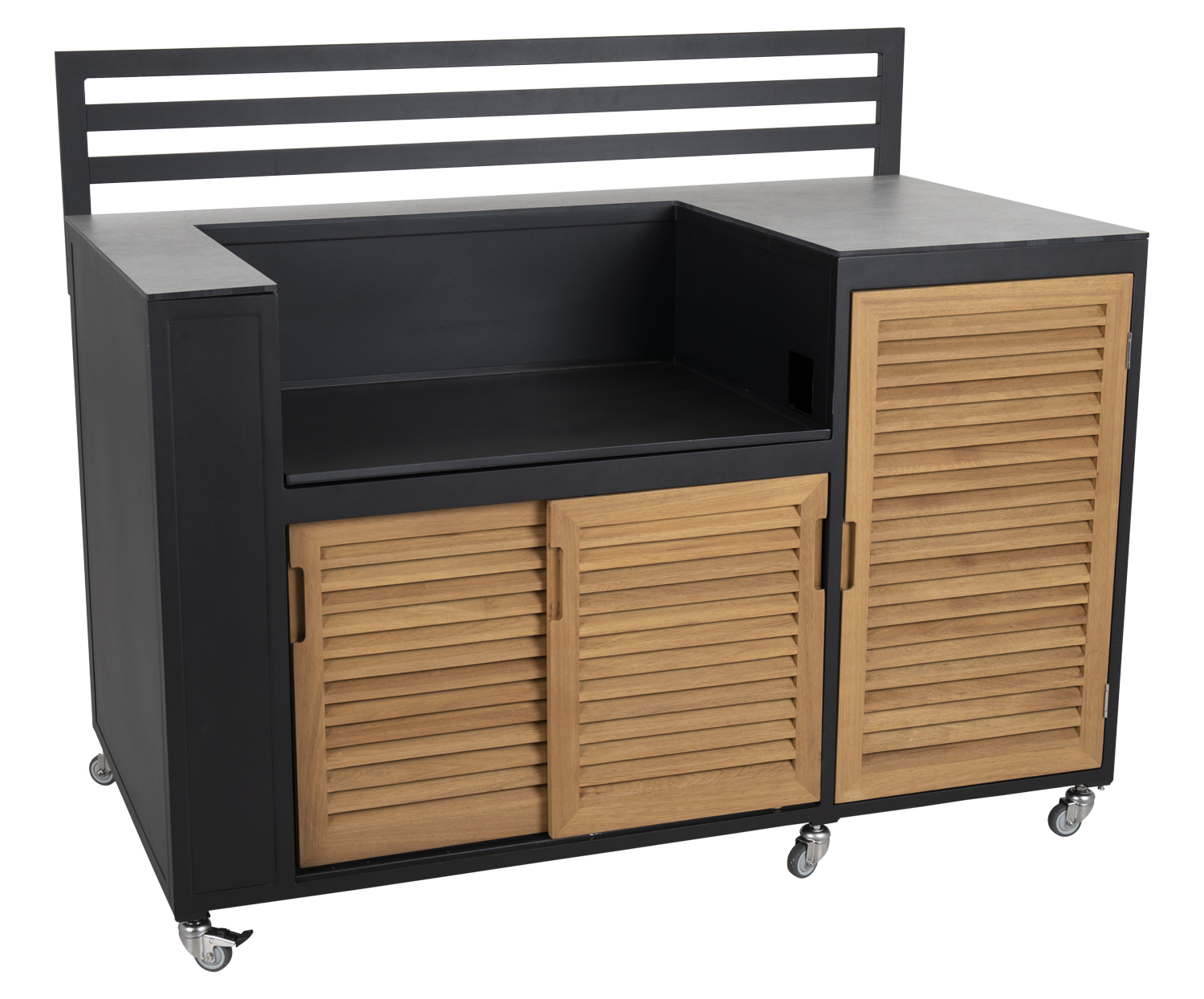 Fornax Garten Outdoor Küche Element GRILLEINSATZ Alu Teakholz
