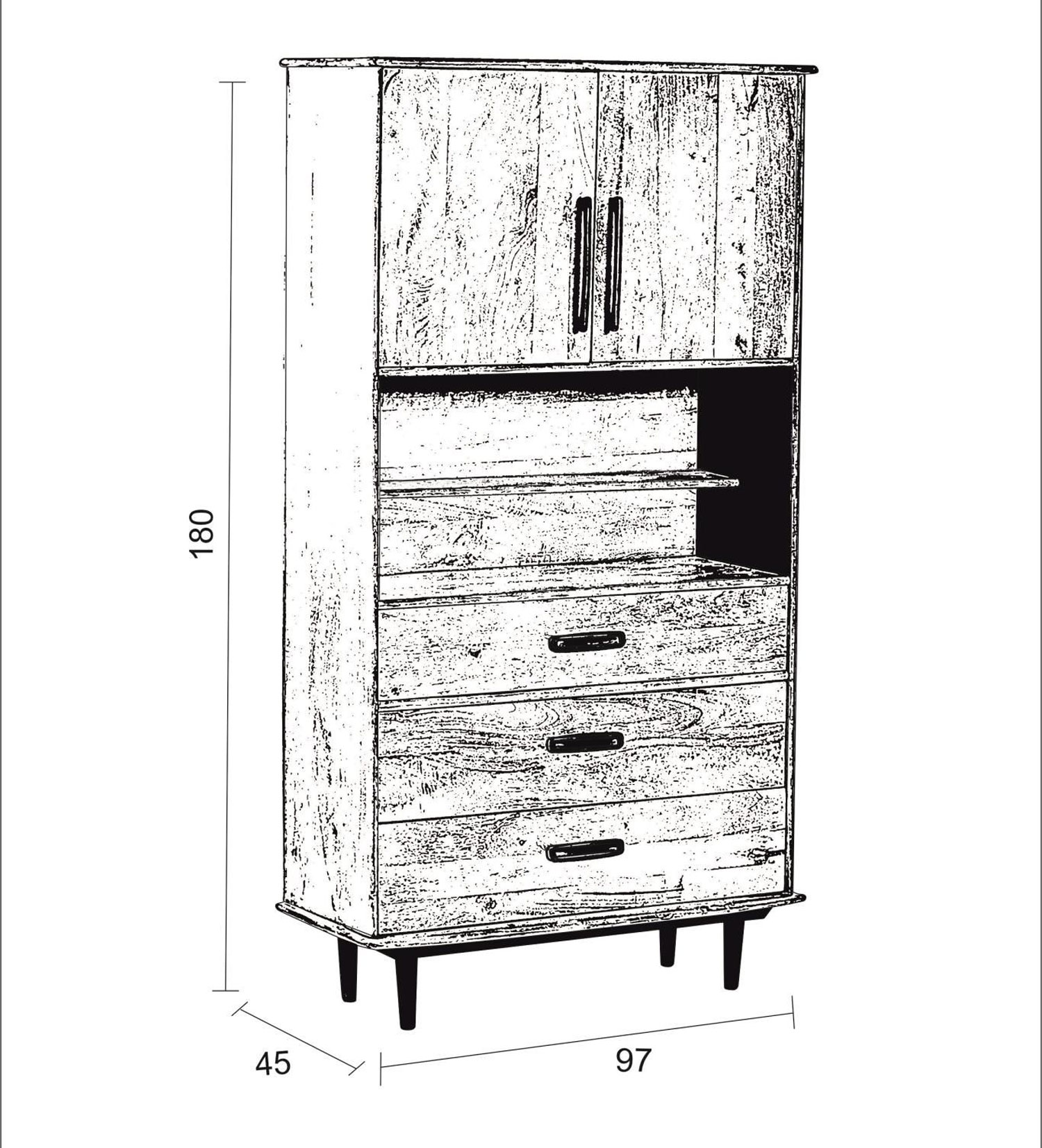 60er Jahre Schrank H 180 cm Bücherschrank Mango Massivholz