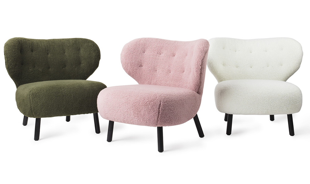 Retro Lounge Sessel Kita cream Teddy Stoff