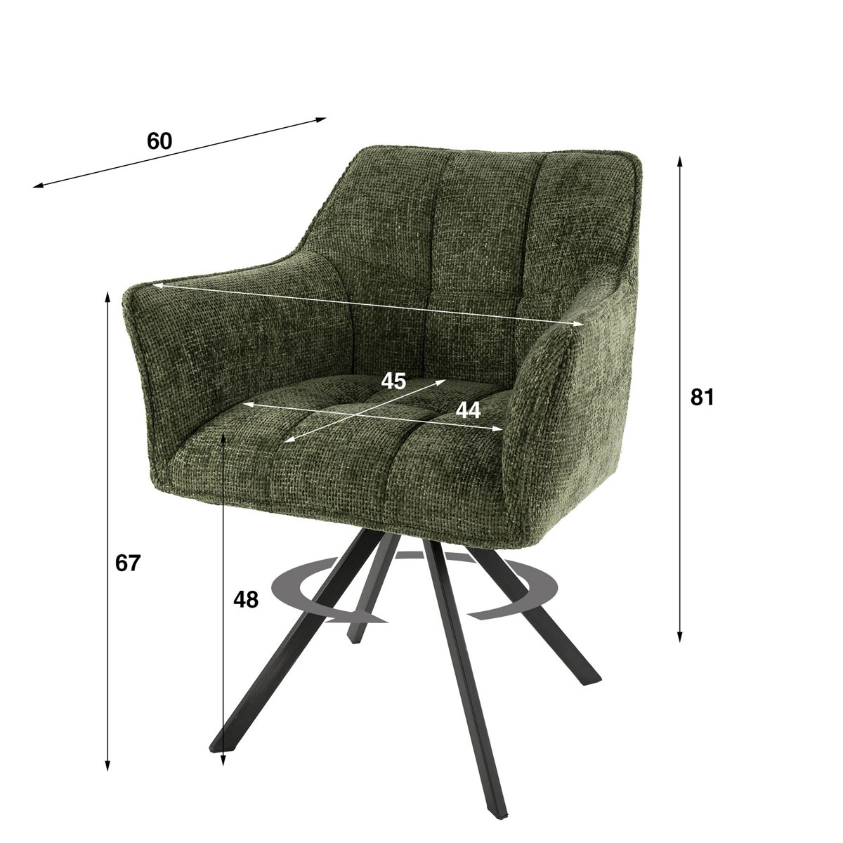 2er Set Armlehnstuhl Fino weiches CHENILLE grün drehbar