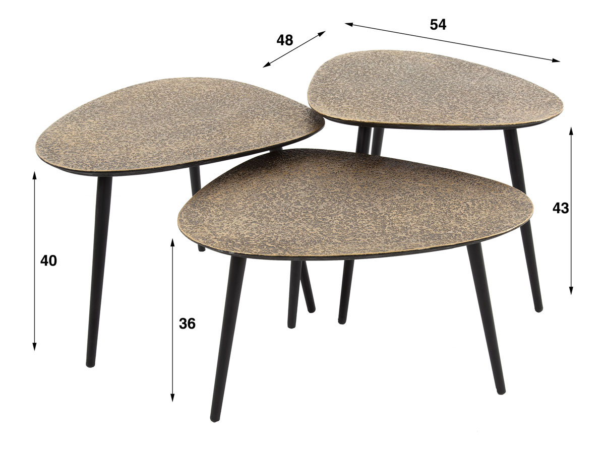 3er Set Couchtisch dreieckig Metall antikbronze