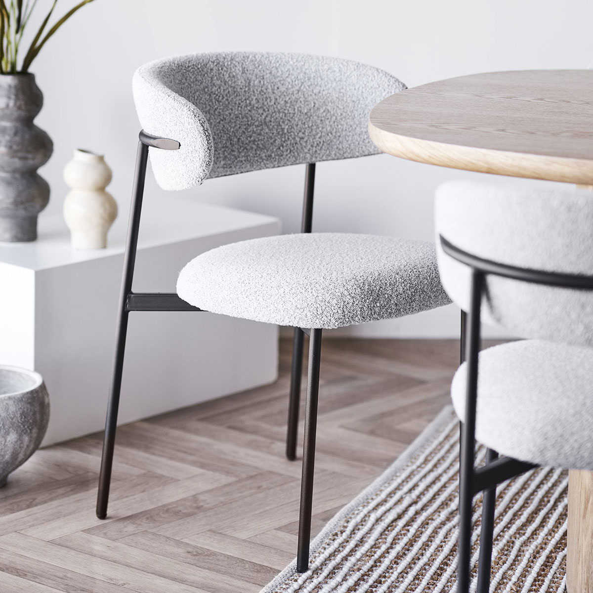 2er Set Esstischstuhl LINA Bouclé sand Dinnerstuhl