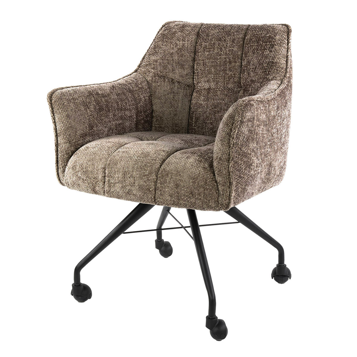 2er Set Armlehnstuhl Fino auf Rollen Chenille Stoff champagner