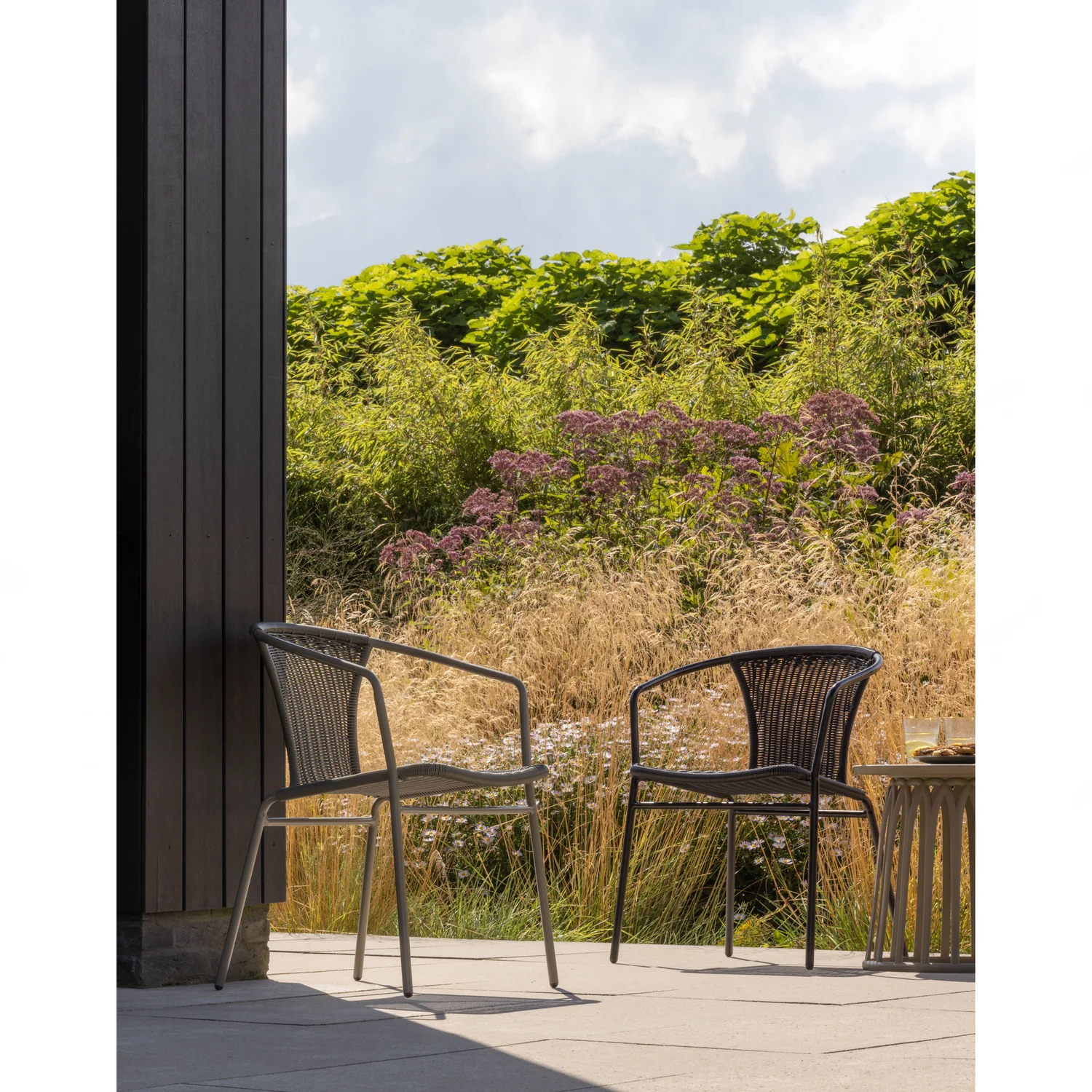 4er Set Gartenstuhl WESTON Geflechtstuhl Rattan Metall dschungelgrün