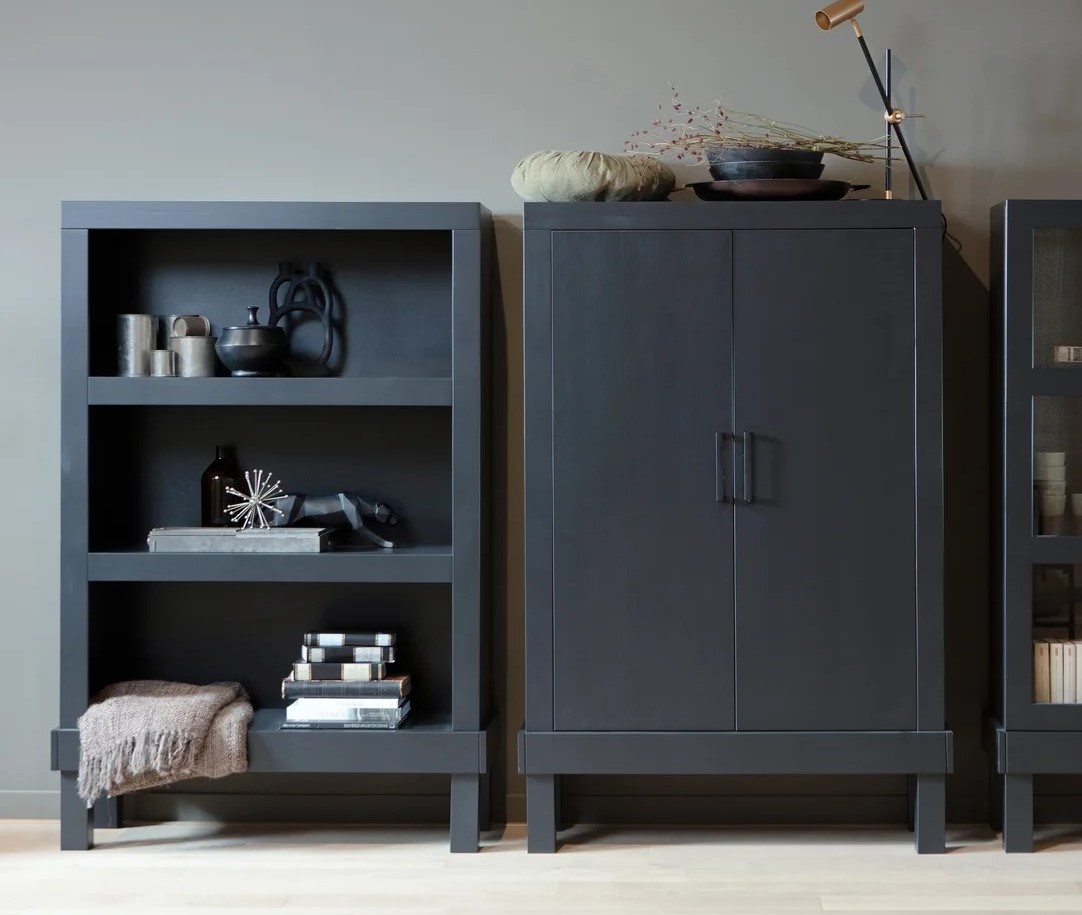 Regal offener Schrank BONK schwarz Kiefer Höhe 160 cm FSC-zertifiziert
