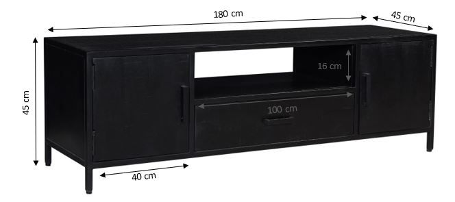 Industrie TV Möbel Kala 180 cm schwarz Mangoholz Metall Lowboard