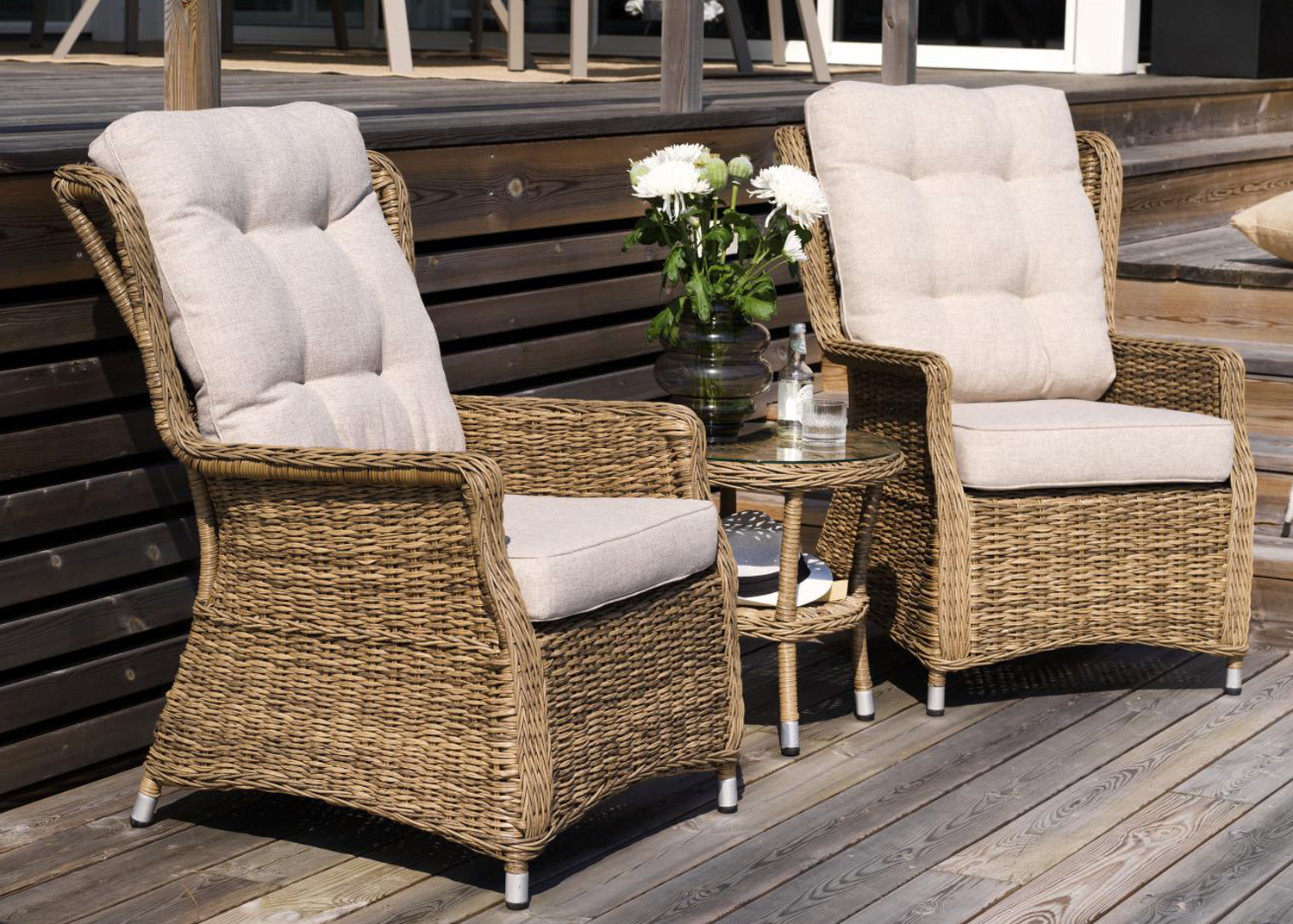 Gartensessel  2´er Set Vallmo incl. Tisch Polyrattan