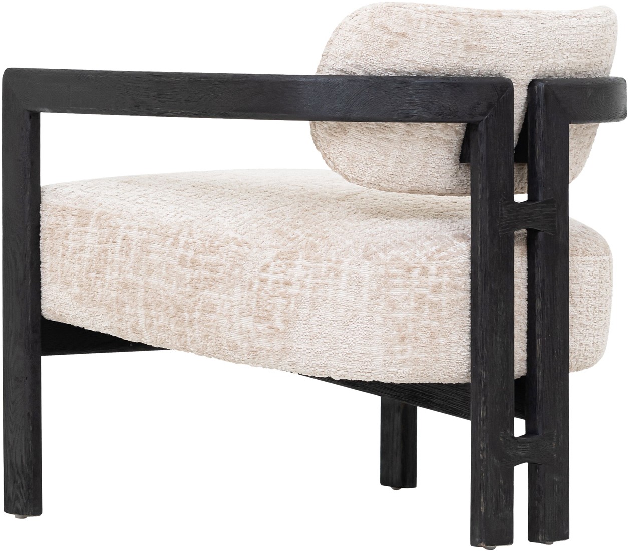 Lounge Sessel Kelly Chenille sand Holzgestell schwarz