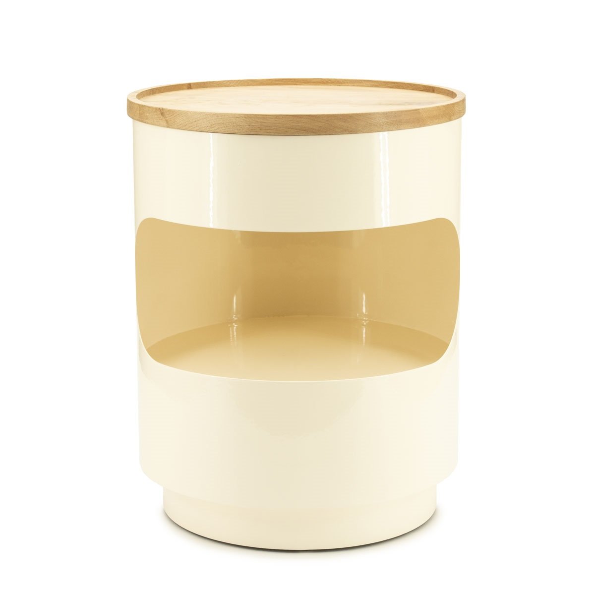 Beistelltisch Tondo Ø 37 cm mit Fach Metall beige Eiche Massivholz