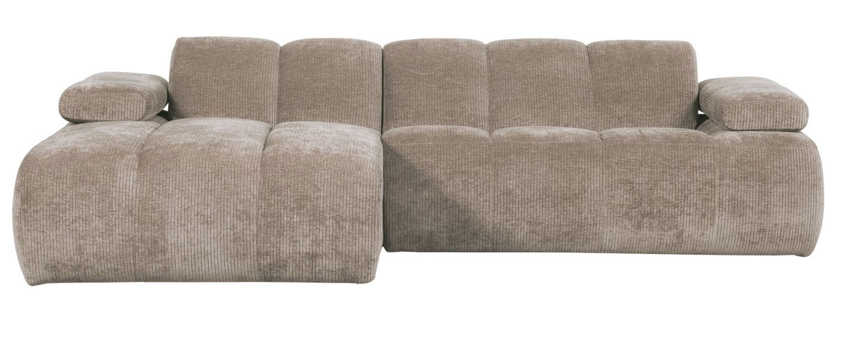 woood Chaiselongue Sofa MOJO links gerippter Stoff dunkelsand