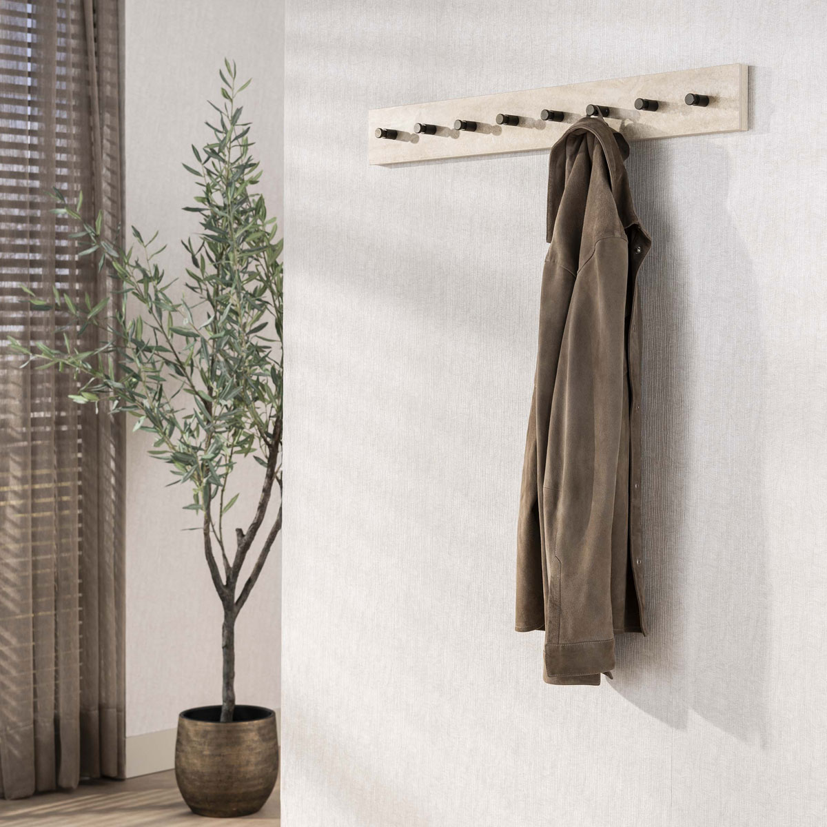 Wandgarderobe LORENZO B 80 cm Keramik Travertin mit 8 Haken bronzefarben