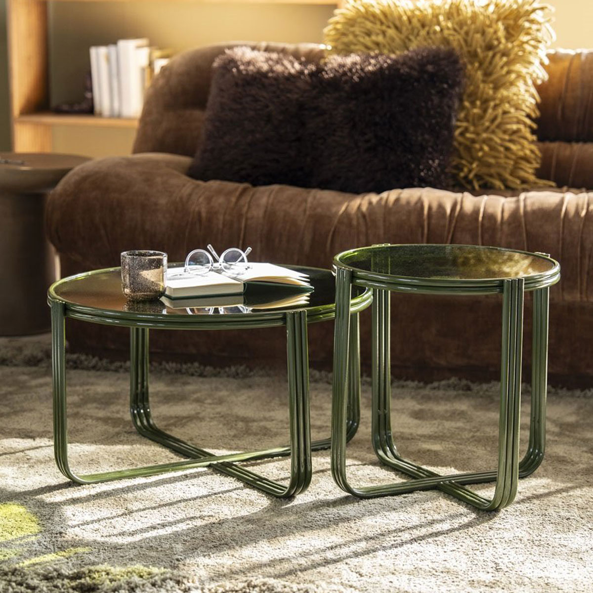 Beistelltisch Groovy Ø 42,5 cm Glas Metall grün Couchtisch