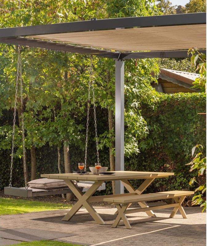 Gartentisch DELTA 220 x 105 Aluminium grün sand Picknicktisch