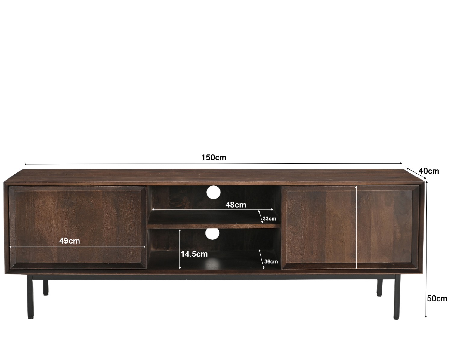 TV Möbel Lowboard Ravenstein 150 cm Mangoholz braun