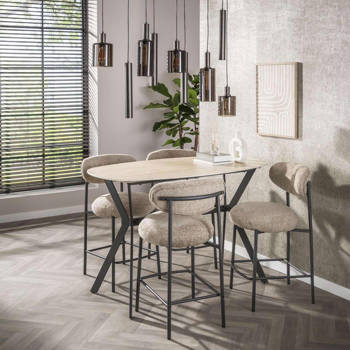 Bartisch VERONA oval 140 x 75 cm Keramikplatte Travertinoptik