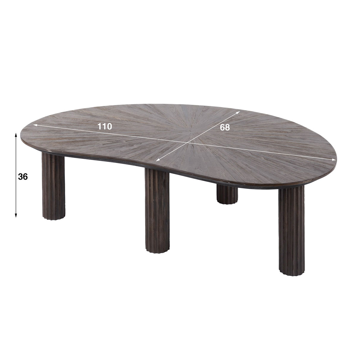 Couchtisch Nierenform Teakholzholz dunkelbraun