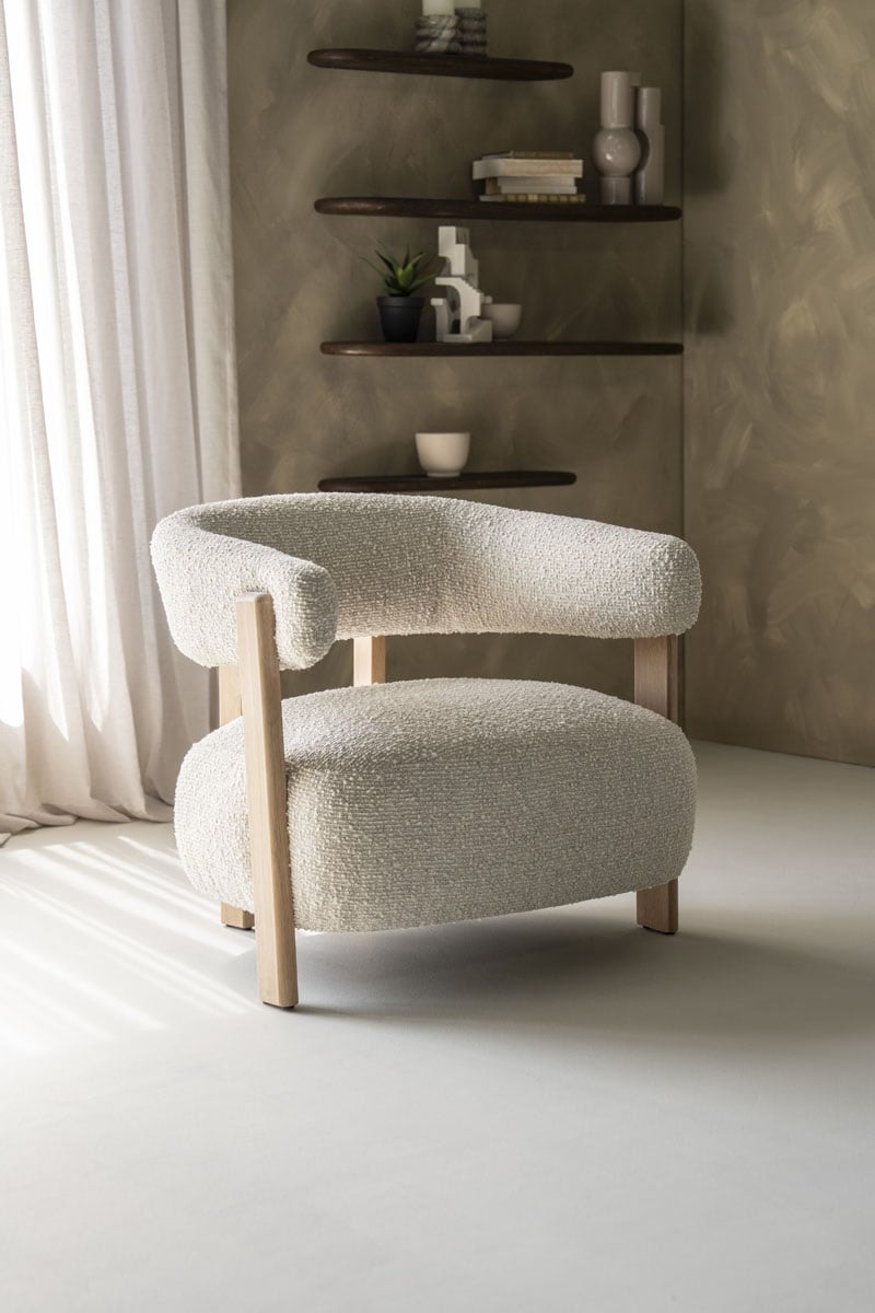 Sessel Lola Eichenholz Stoff beige Hush Relaxsessel Fernsehsessel