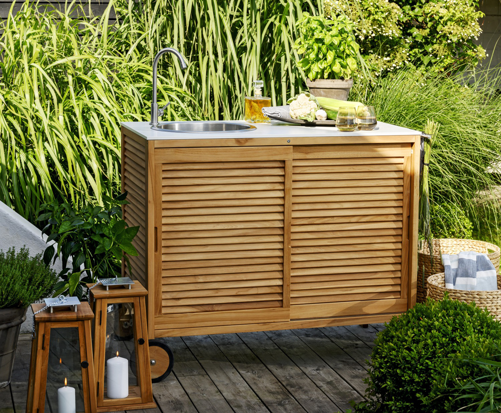 Outdoor Küche Teakholz Außenküche Beton-Look